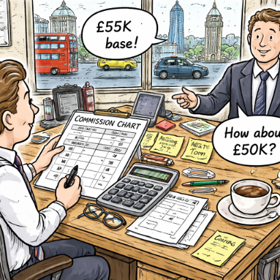 Doodled image on man negotiating his salary