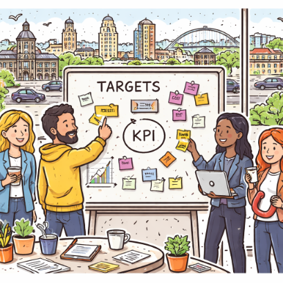 Doodled image of recruiters in a target meeting