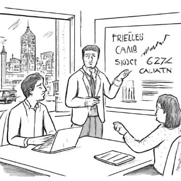 Sketch of a Sales Manager presenting results