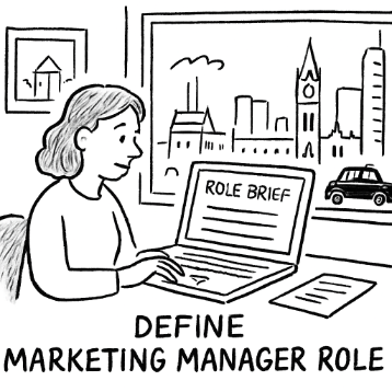 Doodle sketch of a marketing manager writing a job brief