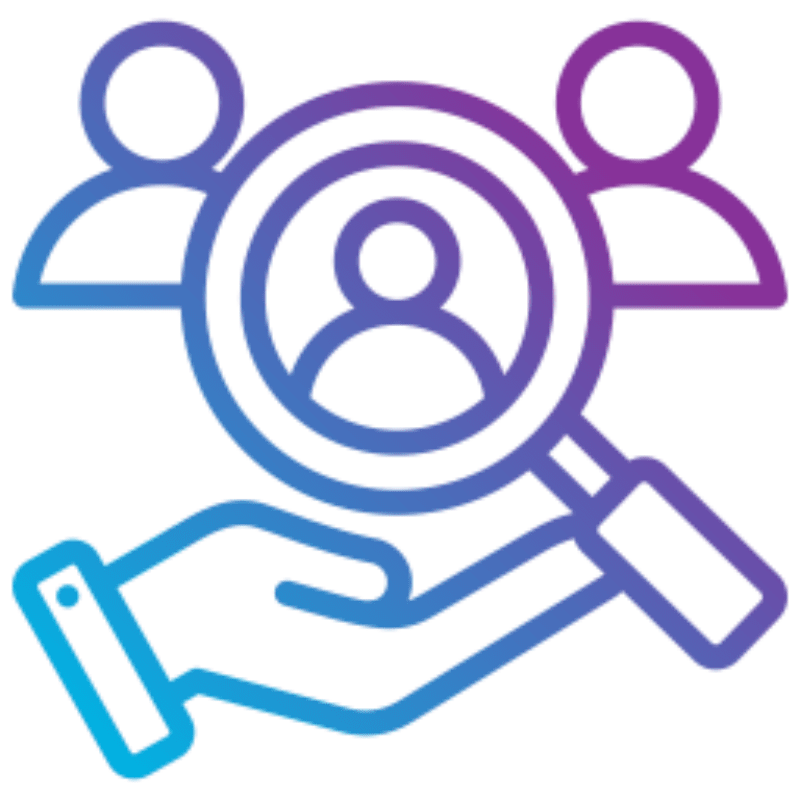 Icon of magnifying glass searching for candidates